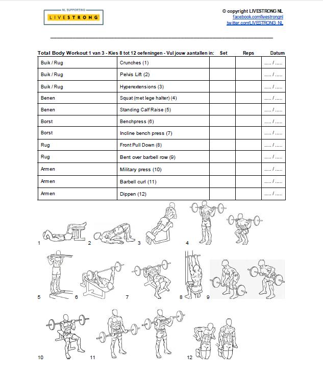 Trainingsschema FITNESS – Fitnessschema LIVESTRONG _NL